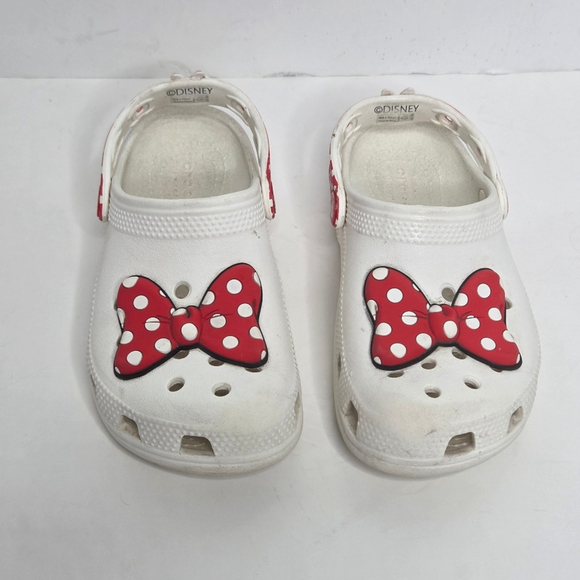 Crocs X Disney Minnie Mouse White Red Polk A Dot Bow Clogs Girls Size 13 - Picture 2 of 11